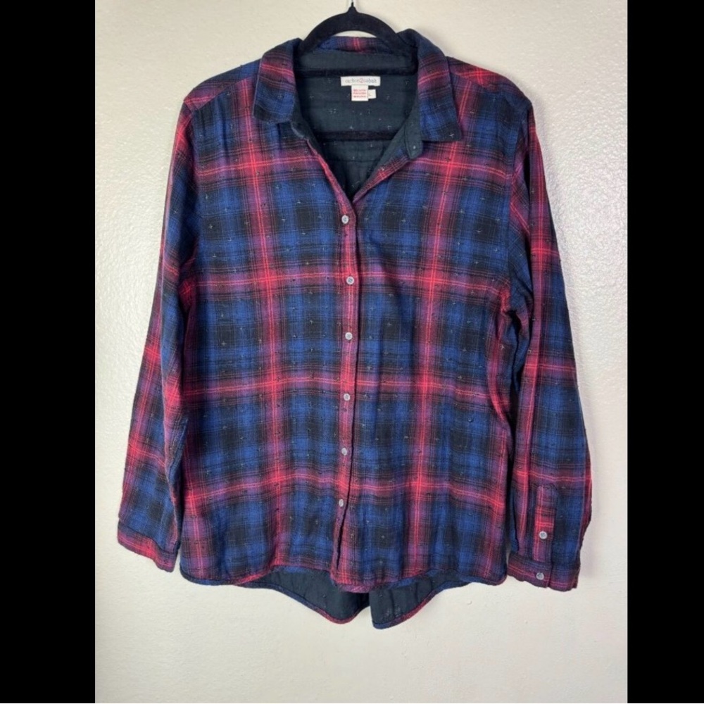 Carbon2Cobalt Red Blue Plaid Button Up Long sleeve Shirt Women Size Large